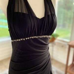 CACHE Black Rhinestone Rouched Evening Gown